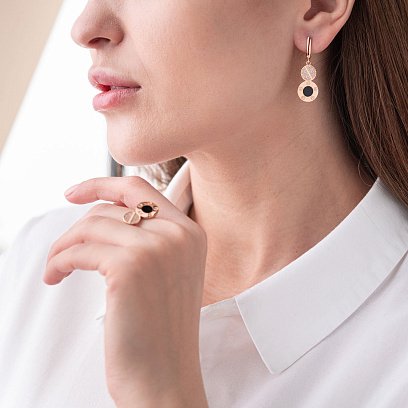 Золоті сережки з фіанітами і емаллю с07359 №2