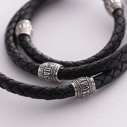 Шкіряний шнурок "Спаси і збережи" зі срібною застібкою 181107 №2