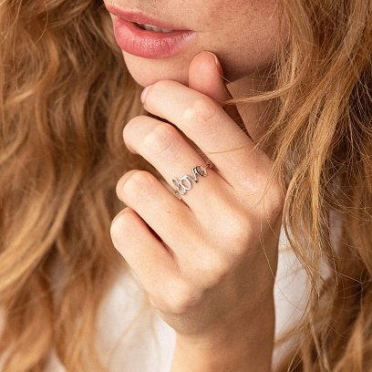 Кольцо "Love" в белом золоте к07094 №5