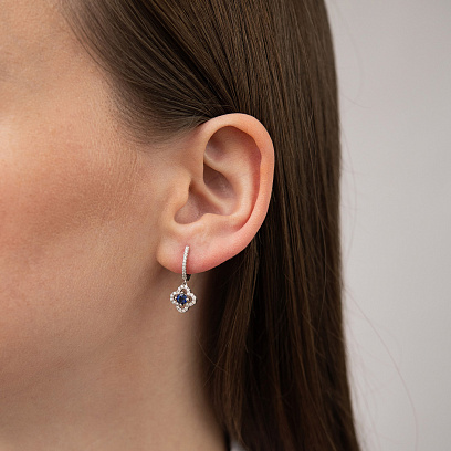 Золоті сережки "Конюшина" (діаманти, сапфіри) сб0639ca №6