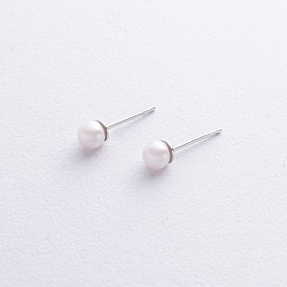 Сережки - пусети з перлами (біле золото) с08914