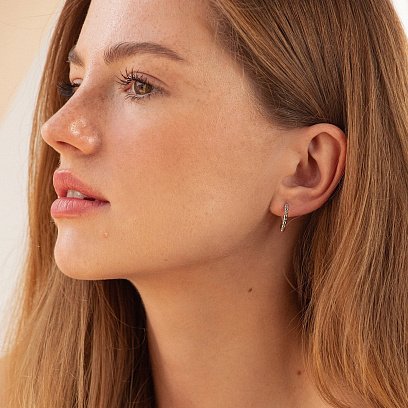 Серьги - кольца в белом золоте (шарики) с09044 №2