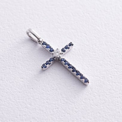 Золотой крестик с сапфирами и бриллиантами пб0123gm