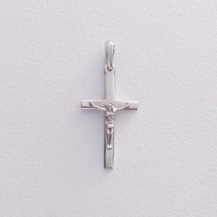Крестик "Распятие" в белом золоте п03881 от ювелирного магазина Оникс