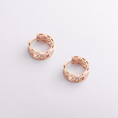 Сережки - кільця "Конюшина" в червоному золоті (фіаніти) с09540 №2