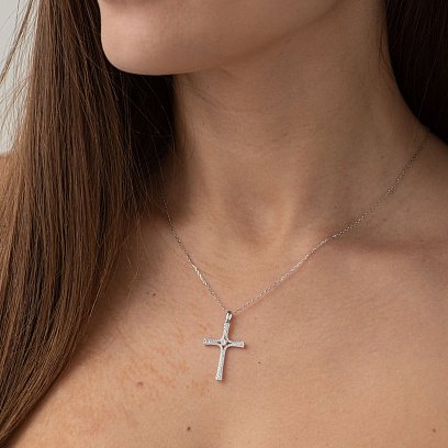 Золотая подвеска - крестик с бриллиантами пб0060gm №2