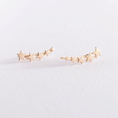 Серьги - клаймберы "Звездочки" в желтом золоте с07392 №4