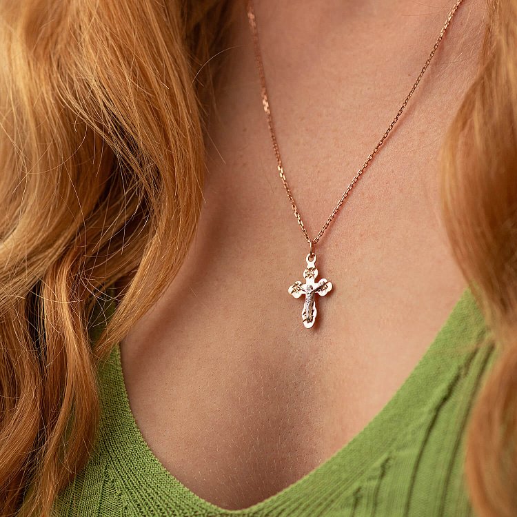 Золотий хрестик "Розп'яття. Спаси і Збережи" п03574 від ювелірного магазину Онікс - 1