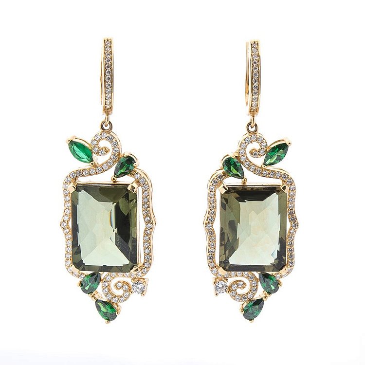 Золоті сережки (празиолит, фіаніт) с03899 від ювелірного магазину Онікс