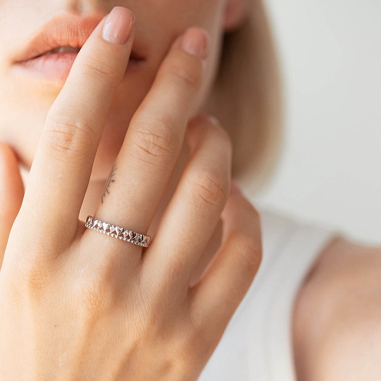 Кольцо "Сердечки" в белом золоте (фианиты) к07052 от ювелирного магазина Оникс - 2