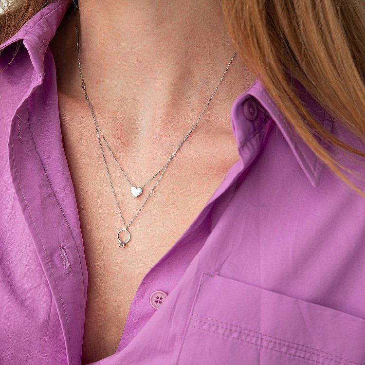 Золотое колье с помолвочным кольцом и сердцем (фианит) кол02467 от ювелирного магазина Оникс - 2