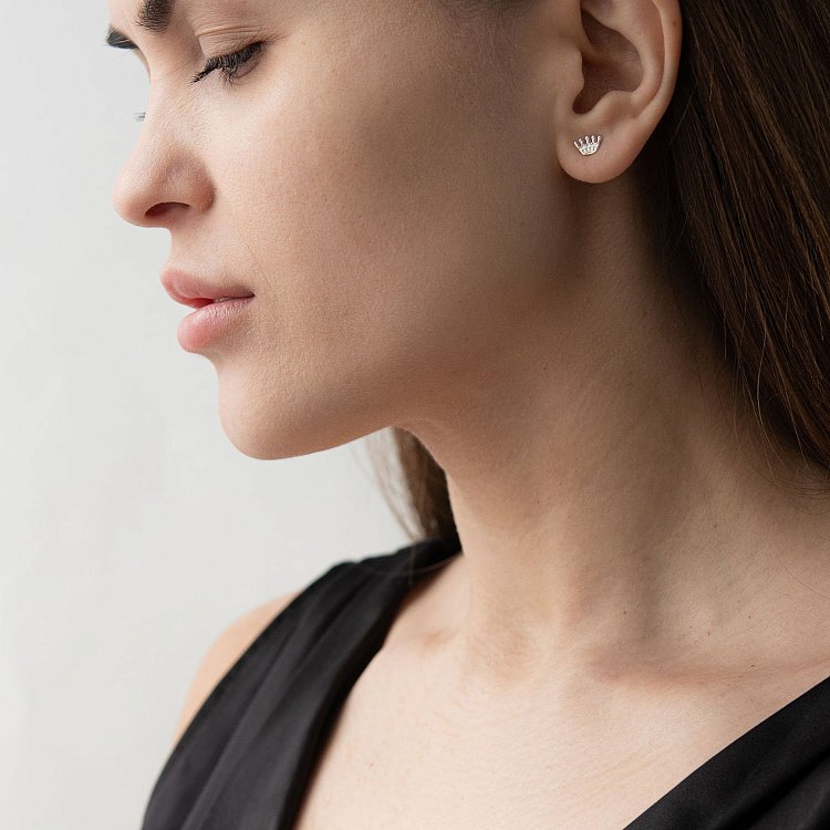 Срібні сережки-пусети "Корона" 121888 від ювелірного магазину Онікс - 1