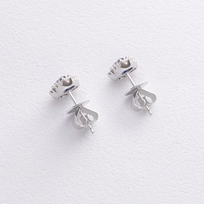 Золоті сережки - пусети "Сердечки" з діамантами і сапфірами сб0590lg №3