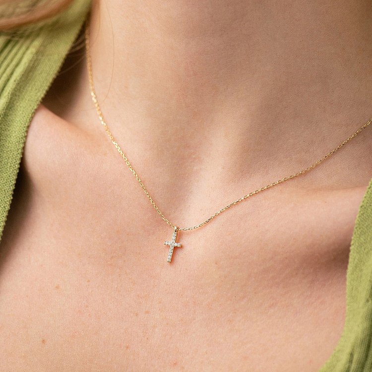 Кольє "Хрестик" у жовтому золоті (діаманти) колб0132м від ювелірного магазину Онікс - 5