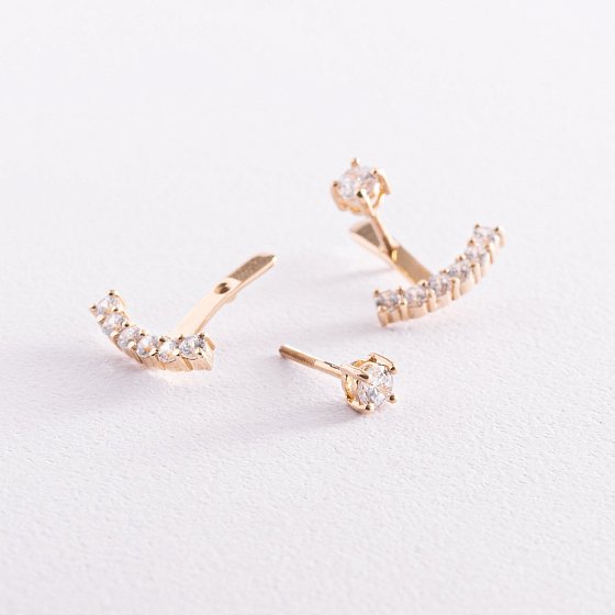 Сережки - джекети у жовтому золоті (фіаніти) с07768 №4