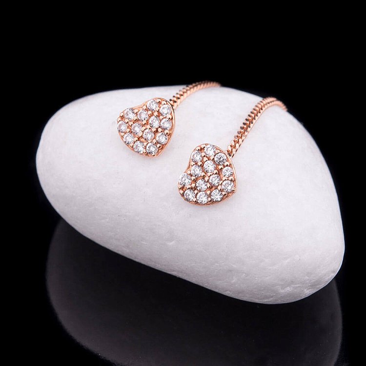 Золотые серьги "Сердца" с фианитами с02930 от ювелирного магазина Оникс - 2