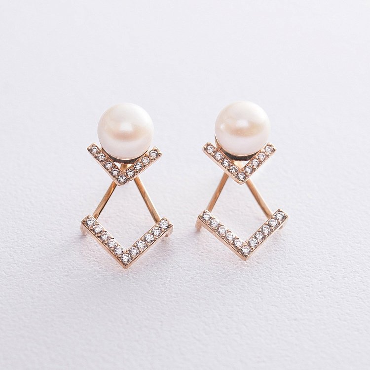 Золотые серьги "Жемчужинки" с06462 от ювелирного магазина Оникс - 3