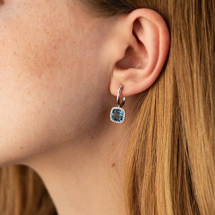 Золотые серьги (топазы "Лондон Блю", бриллианты) сб0517sm от ювелирного магазина Оникс - 3