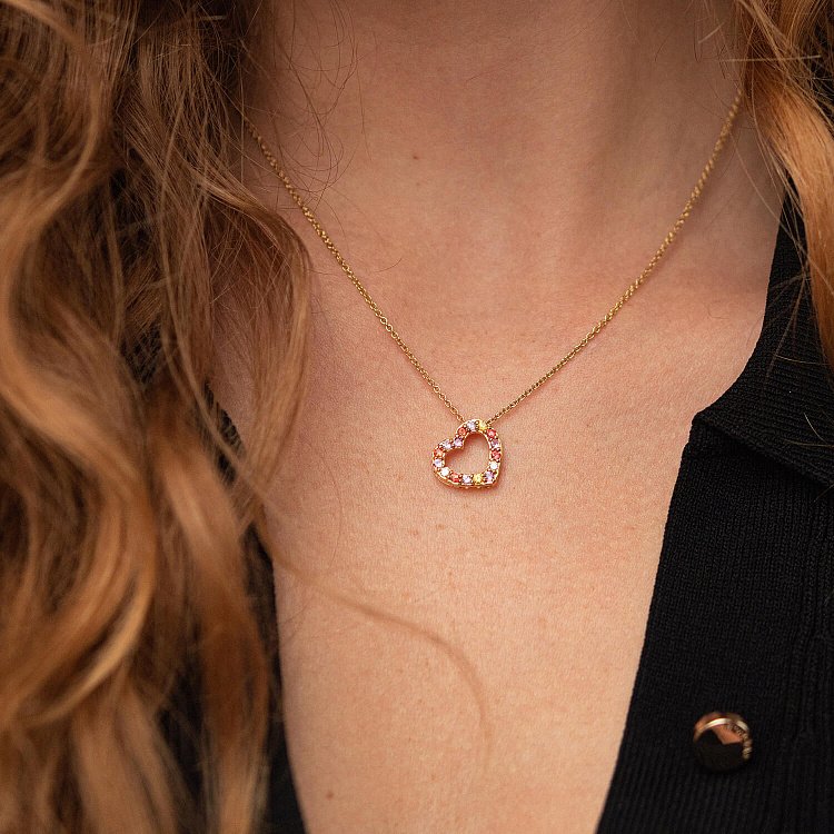 Золотое колье "Сердечко" с бриллиантами и сапфирами колб0091ca от ювелирного магазина Оникс - 1