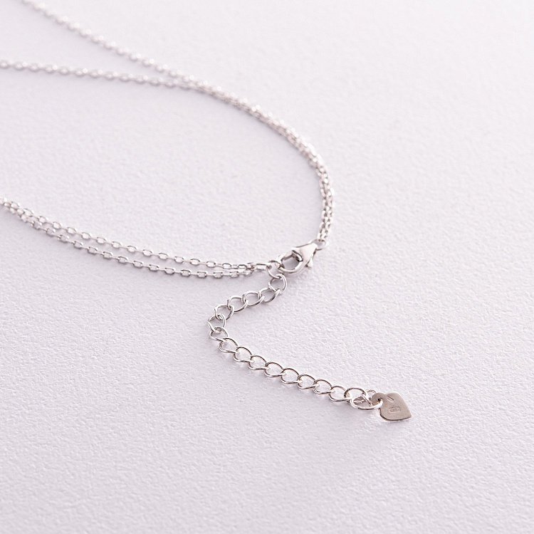 Срібне кольє "Конюшина" (синт. малахіт, фіаніти) 181231 від ювелірного магазину Онікс - 4