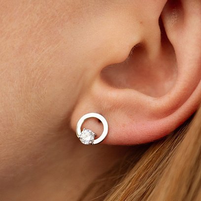 Сережки - пусети "Кругообіг" з фіанітами (біле золото) с08785 №4