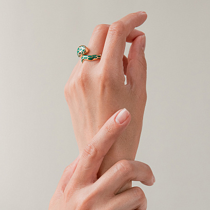 Золотое кольцо "Змея" (эмаль, фианиты) к07397 №5