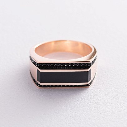 Чоловіча печатка в червоному золоті (фіаніти, емаль) к06724 №3