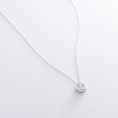 Серебряное колье с одним фианитом 181017