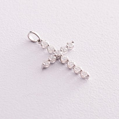 Хрестик у білому золоті з діамантами пб0288nl