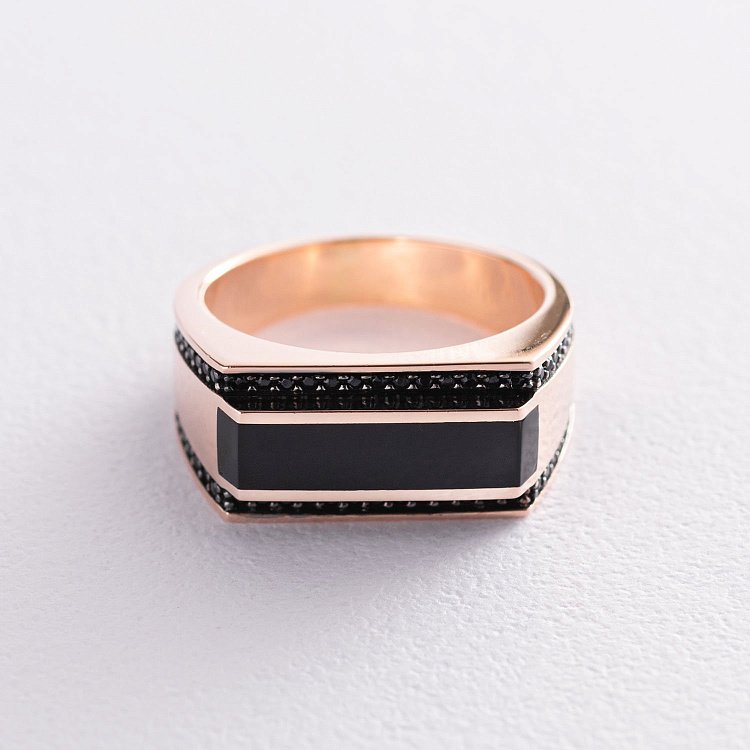 Чоловіча печатка в червоному золоті (фіаніти, емаль) к06724 від ювелірного магазину Онікс - 2