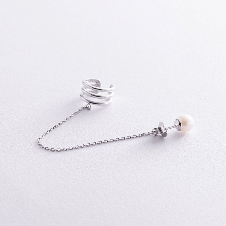 Серьга - каффа "Тринити" с жемчужиной (белое золото) с08251 от ювелирного магазина Оникс - 5