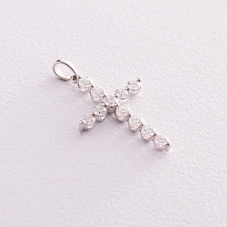 Хрестик у білому золоті з діамантами пб0288nl від ювелірного магазину Онікс