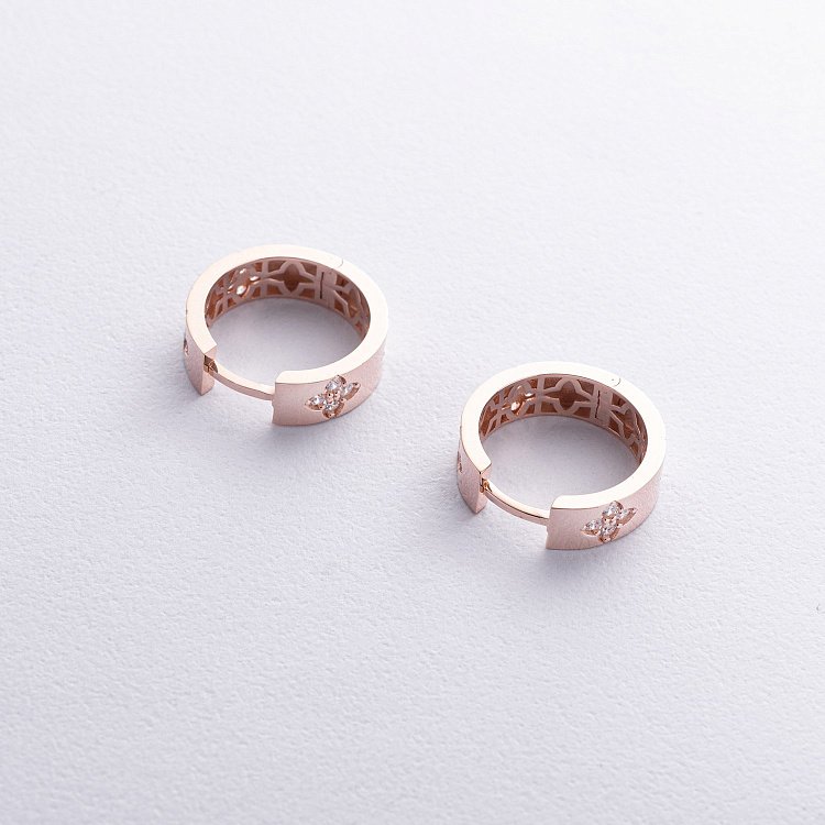 Серьги - кольца "Клевер" в красном золоте (фианиты) с08890 от ювелирного магазина Оникс - 4