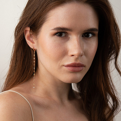 Серьги "Шарики на цепочке" (красное, желтое, белое золото) с09373 №3