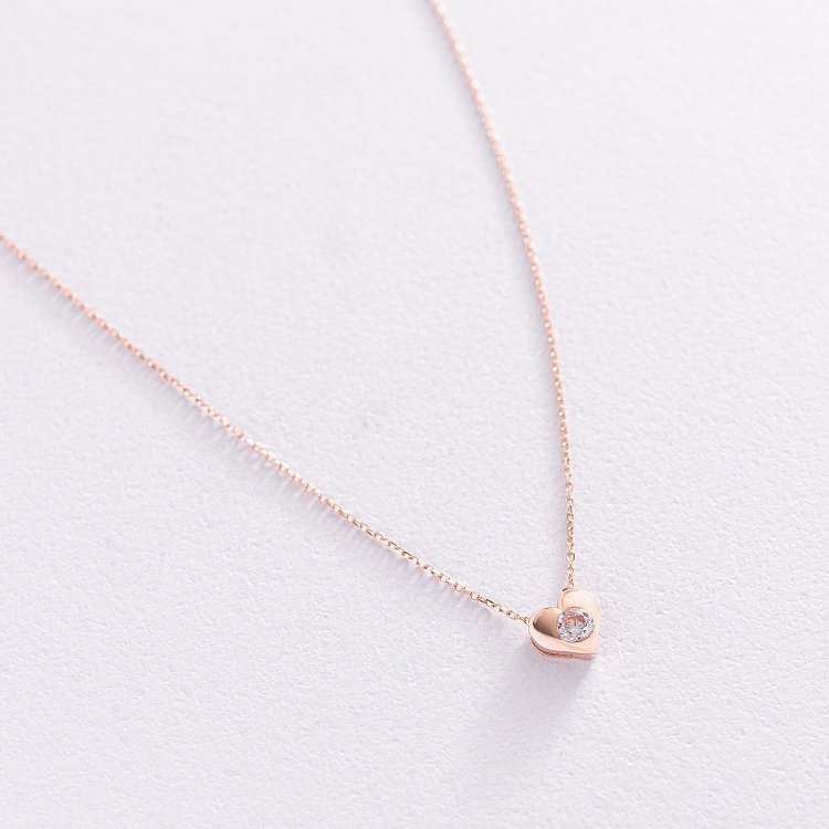 Золотое колье "Сердечко" с фианитом кол01233 от ювелирного магазина Оникс