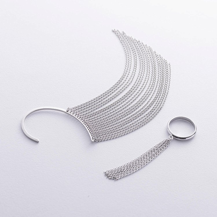 Каблучка з ланцюжками (біле золото) к07476 від ювелірного магазину Онікс - 2