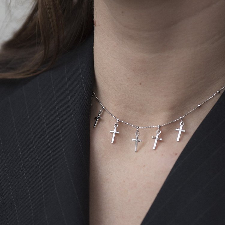 Срібне кольє з хрестиками 18614 від ювелірного магазину Онікс - 9