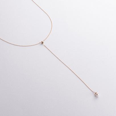 Колье - галстук "Жемчужина на цепочке" в желтом золоте (регулируемая длина) кол02635 №3