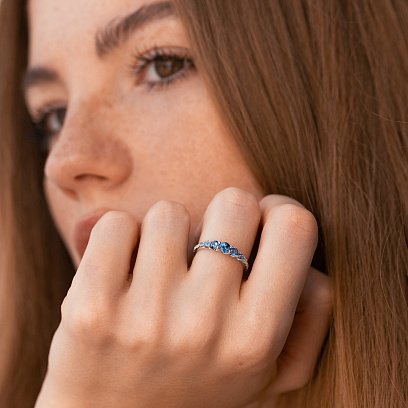 Золотое кольцо с бриллиантами и сапфирами кб0543mi №4