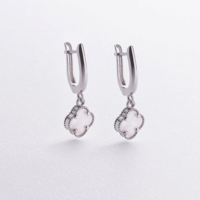 Серебряные серьги "Клевер" с перламутром 123246