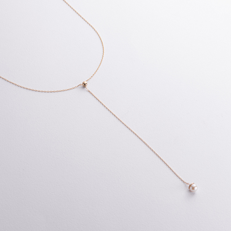 Колье - галстук "Жемчужина на цепочке" в желтом золоте (регулируемая длина) кол02635 от ювелирного магазина Оникс - 2