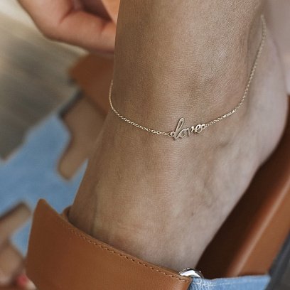 Золотой браслет на ногу "Love" б03685 №3