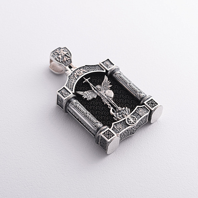 Срібний кулон "Миколай Чудотворець. Архангел Михаїл" (ебенове дерево) 1607 №8