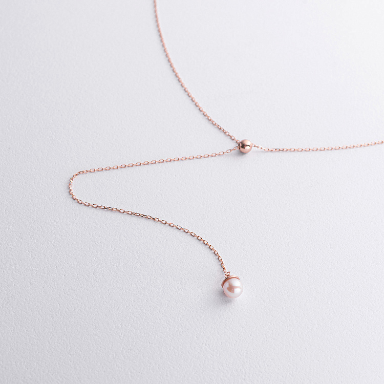 Кольє - краватка "Перлина на ланцюжку" в червоному золоті (регульована довжина) кол02634 від ювелірного магазину Онікс - 1