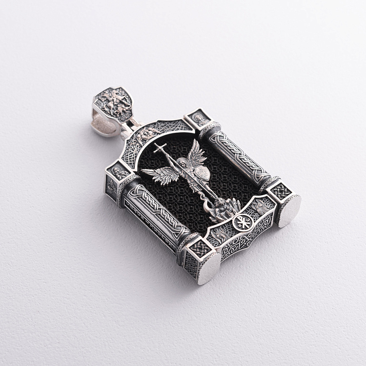 Срібний кулон "Миколай Чудотворець. Архангел Михаїл" (ебенове дерево) 1607 від ювелірного магазину Онікс - 7