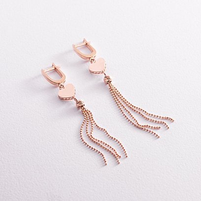 Золоті сережки "Сердечка" з ланцюжками с07847