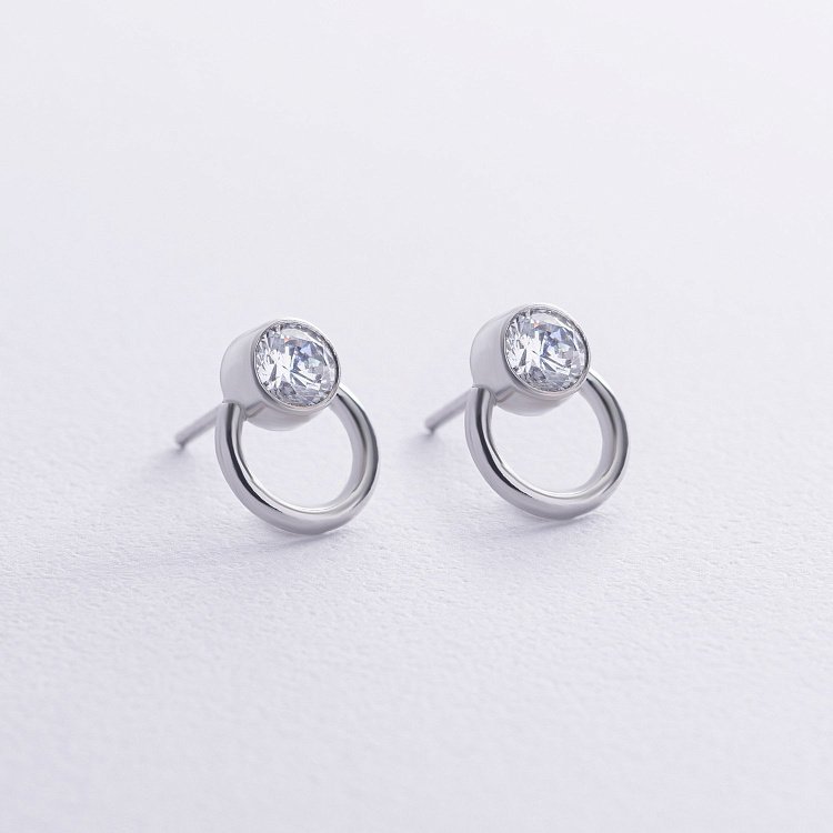 Срібні сережки - пусети "Ейпріл" з фіанітами 123278 від ювелірного магазину Онікс