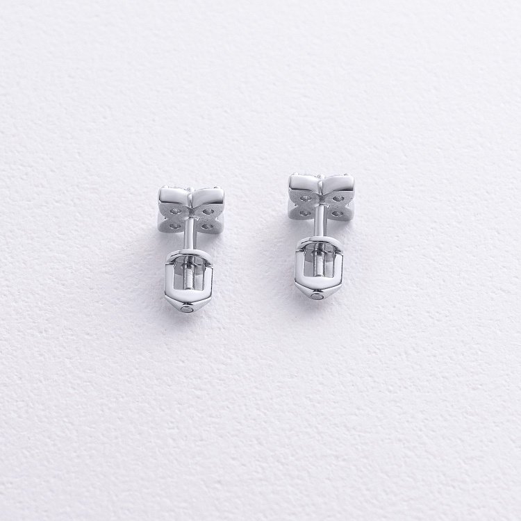 Серьги - пусеты "Клевер" с фианитами (белое золото) с09056 от ювелирного магазина Оникс - 2