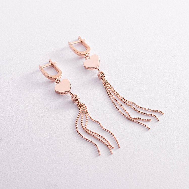 Золоті сережки "Сердечка" з ланцюжками с07847 від ювелірного магазину Онікс