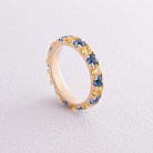 Кольцо с дорожкой голубых и желтых камней (желтое золото) к07106 от ювелирного магазина Оникс